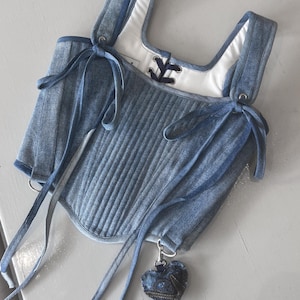 Reworked Denim Corset/ Bustier, One of a kind, Upcycled, GAIA Size S-M | NIOI