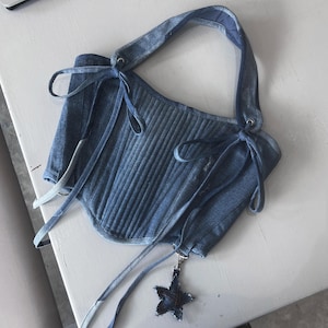 Reworked Denim Corset/ Bustier, One of a kind, Upcycled, VELA Size S-M | NIOI