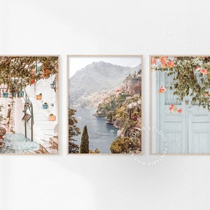 Mediterranean Wall Art, Set of 3 Prints, Positano Print, Amalfi Coast Wall Art, Italy Printable Art, Italy Coastal Decor, Colorful Wall Art