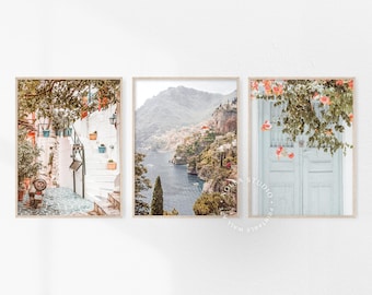 Mediterranean Wall Art, Set of 3 Prints, Positano Print, Amalfi Coast Wall Art, Italy Printable Art, Italy Coastal Decor, Colorful Wall Art