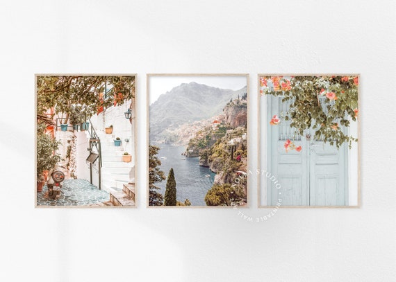 Mediterranean Wall Art, Set of 3 Prints, Positano Print, Amalfi Coast Wall Art, Italy Printable Art, Italy Coastal Decor, Colorful Wall Art