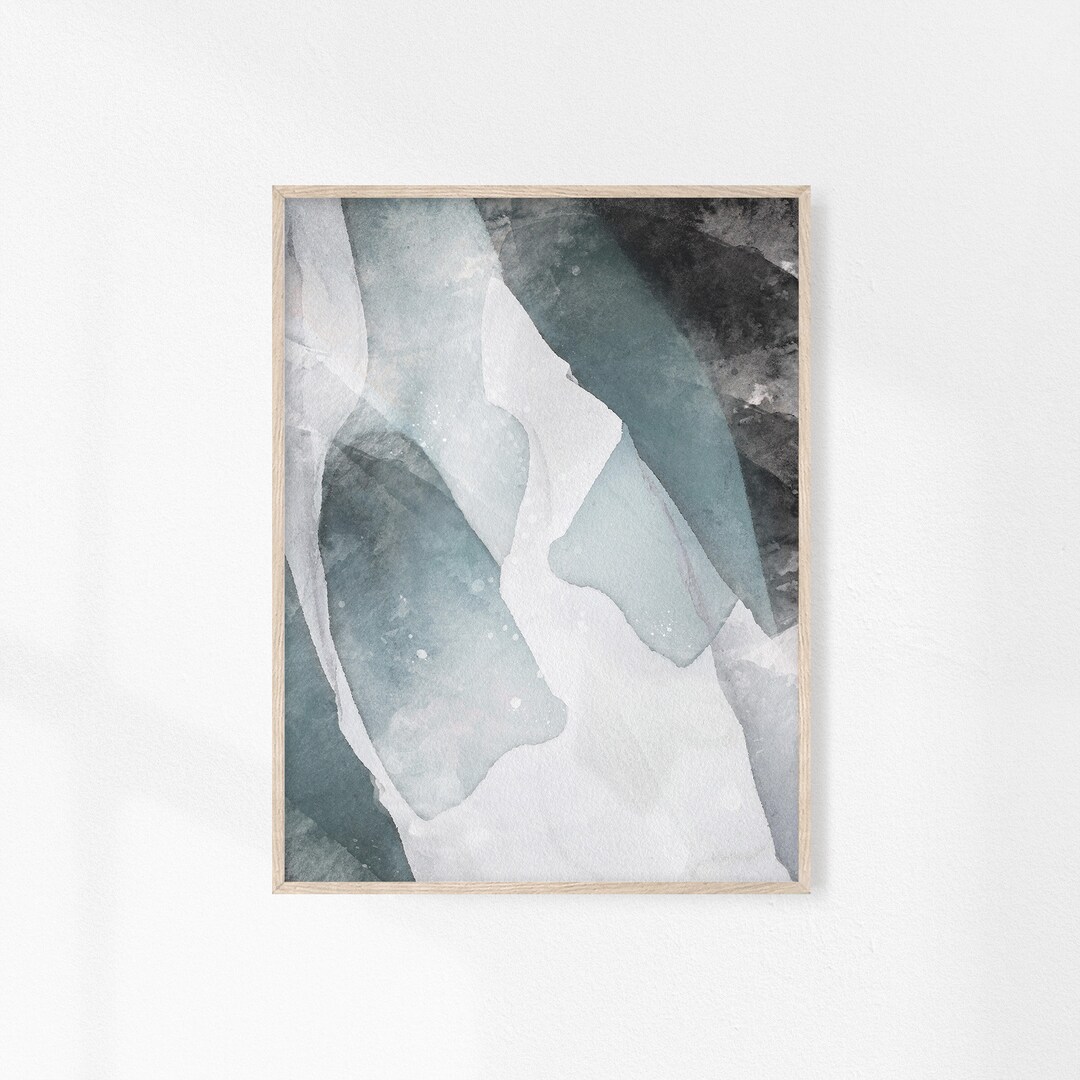 Blue Grey Watercolor Print, Blue Wall Art, Abstract Printable, Abstract Water Print, Printable ...