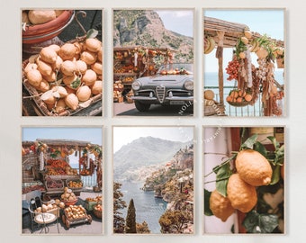 Positano Fruit Market, Citrus Vendor Print, Lemon Tree Printable, Amalfi Coast Set of 6, Mediterranean Wall Art, Coastal Summer Italy Prints