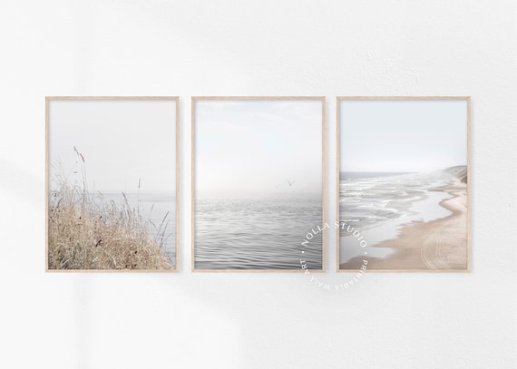 Coastal Set of 3, Beach Printable Art, Dried Pampas Grass, Beach House Decor, Gallery Wall Print, Modern Minimalist Poster, Coastal Wall Art