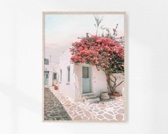 Santorini Print, Greece Wall Art, Europe Pastel Printable, Mediterranean Wall Art, Doorway Greece Photo, Beach Photography, Travel Poster