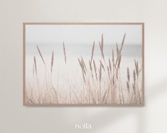Küstenwandkunst, Stranddruck, getrocknetes Gras, Pastellozeanwandkunst, Küstenwandkunstset, Pampasgras, horizontale Wandkunst minimalistisch modern