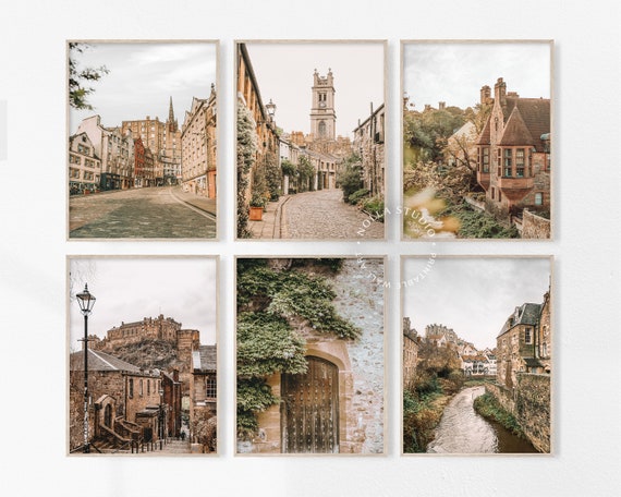 Edinburgh Scotland Set of 6, Gallery Wall Prints, Printable Wall Art, Europe Travel Print, Old City Photography, Scotland Village Street