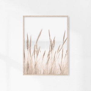 Stranddruck, Getrocknetes Gras, Küstenplakat, Pastellmeerwandkunst, Küstenwandkunst-Set, Pampasgras, moderne minimalistische Kunst, Beige Hygge-Kunst