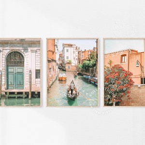 Conjunto de impresión de Venecia de 3, arte de la pared de Italia, Europa imprimible, góndola del canal de Venecia, conjunto de impresiones de Italia, decoración de la muralla de la ciudad italiana, fotografía de Europa