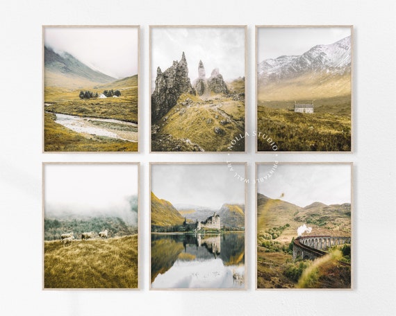 Scotland Set of 6 Wall Art, Isle of Skye, Printable Gallery Wall Set, Rustic Landscape Photography, Lake Mountain Wall Art, Farmhouse Prints