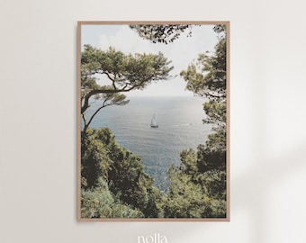 Ocean View Wall Art, Sailboat Print, Italian Coast Photo, Italy Printable, Mediterranean Wall Art, Beach Wall Decor, Summer Art, Digital