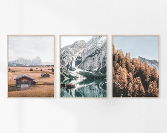 Winter Wall Art Set of 3, Farmhouse Decor, Moutain Landscape Print, Fall Printable, Forest Poster, Nature Wall Decor, Gallery Wall Art Set 3