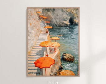 Positano Italy Print, Amalfi Coast Printable, Italy Wall Art, Mediterranean Prints, Coastal Painting, Capri Island, Colorful Vintage Art