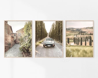 Italy Tuscany Set of 3 Prints, Italian Countryside, Tuscany Photography, Mediterranean Cypress, Print Old Village, Italy Printable Wall Art