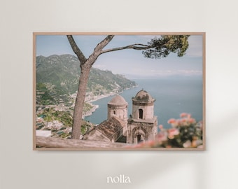 Amalfi Coast, Villa Rufolo Ravello Print, Mediterranean Wall Art, Summer Colorful Wall Art, Italy Printable, Seascape Wall Art, Floral Art