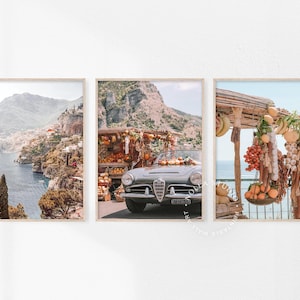 Positano Lemons Set of 3, Italy Print, Fruit Market, Amalfi Coast Wall Art, Mediterranean prints, European Coastal Summer Decor, Citrus Art