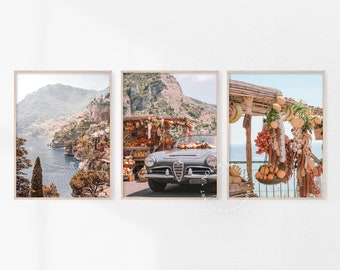 Positano Lemons Set of 3, Italy Print, Fruit Market, Amalfi Coast Wall Art, Mediterranean prints, European Coastal Summer Decor, Citrus Art