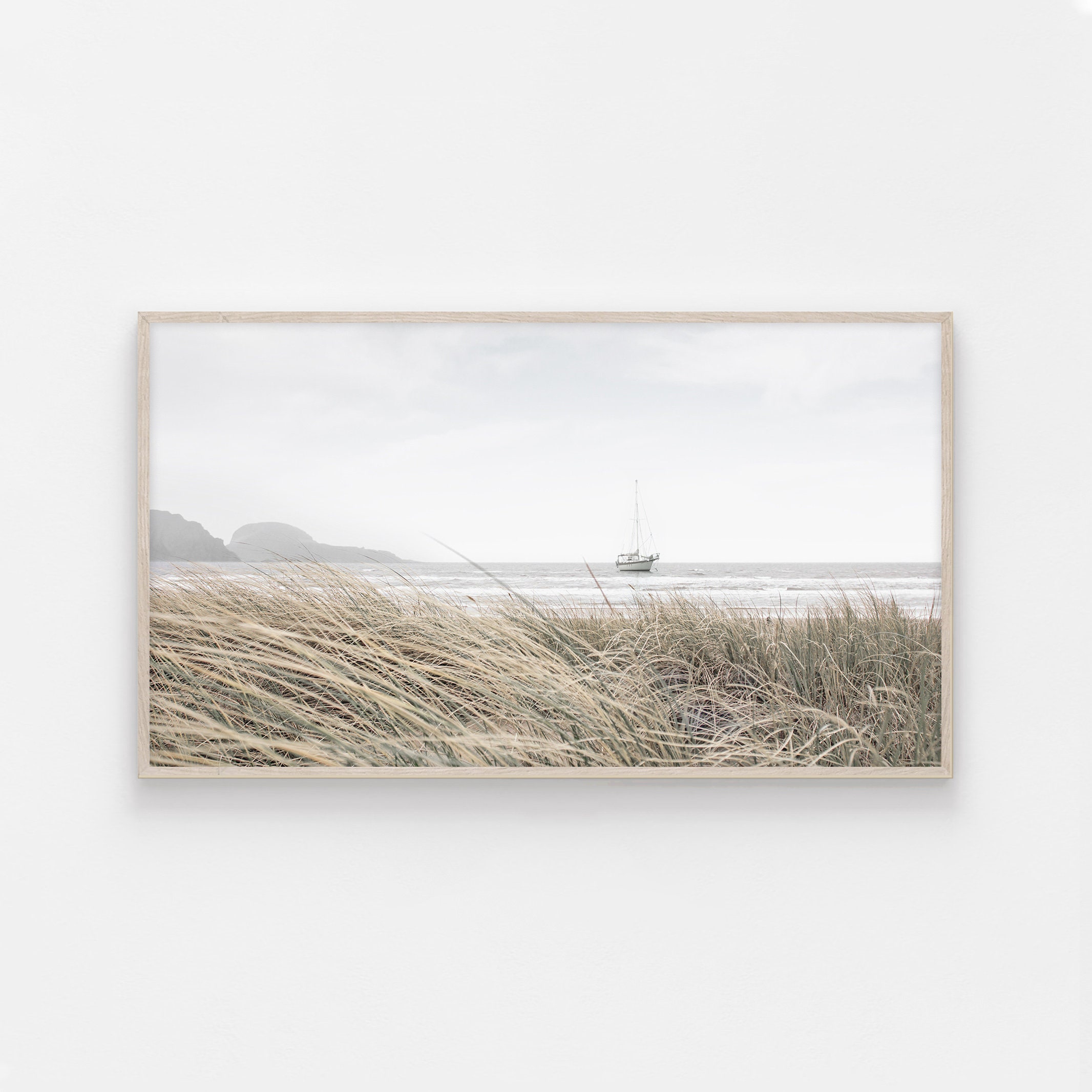 Samsung Frame TV, Coastal Beach Art, The Frame, Dried Grass, Sailboat Print,  Digital Art, Art for Frame TV, Samsung Art Frame, Scandinavian