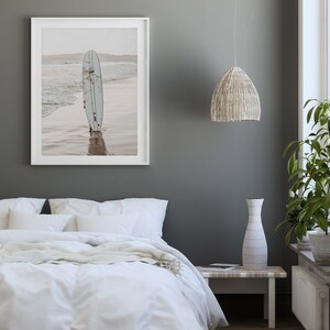 Surfboard Print, Surfing Poster, Sand Beach Poster, Minimalist Surfer, Calming Wall Art, Coastal Printable, California Surf Art, Summer Art image 2