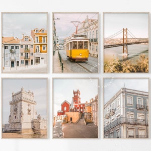 Conjunto de 6 láminas de Portugal, arte mural mediterráneo, galería de Portugal, arte urbano de viajes por Europa, imprimible de Lisboa y Oporto, conjunto de pósteres de Portugal