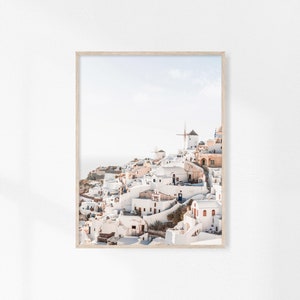 Santorini Print, Greece Wall Art, Coastal Wall Art, Pastel Printable, Greek Island Decor, Mediterranean Wall Art, Travel Poster, Oia Village