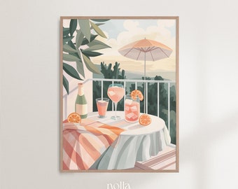 Summer Cocktail Print, Aperol Spritz, Capri Italy Print, Amalfi Coast Printable, Italy Wall Art, Mediterranean Prints, Coastal Painting