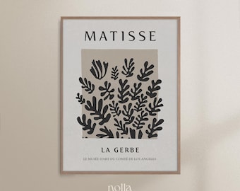 Henri Matisse geïnspireerde print, La Gerbe moderne kunst, bloemenuitsnijding tentoonstellingsposter, minimalistische neutrale muurkunst, abstract Scandinavisch decor