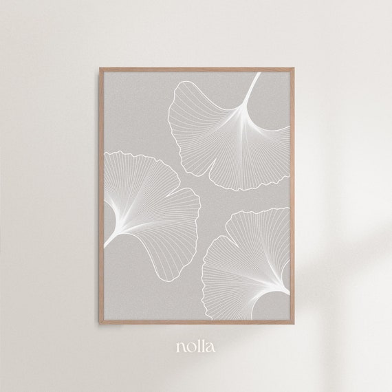 Ginkgo Leaf Minimalist Poster Wall Art Modern Botanical Print Ginko Printable Wall Art Floral Leaves Download Natural Tones Bedroom Decor