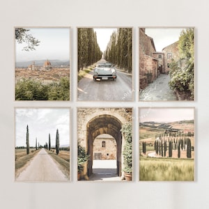 Campagne italienne, Ensemble de 6 estampes, Italie Toscane, Cyprès méditerranéen, Photographie toscane, Impression Vieux Village, Italie Art mural imprimable