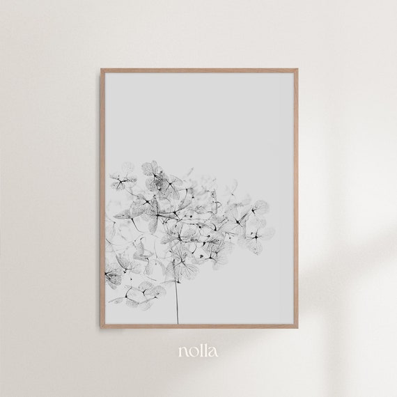 Hydrangea Flower Print, Black and White Flower Art, Botanical Printable, Scandinavian Floral Poster, Plants Digital Wall Art, Minimalist Art