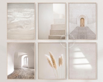 Neutral Print Set, Set of 6 Prints, Minimalist Gallery Wall, Scandinavian Print, Architecture Prints, Printable Art, Soft Beige Wall Art