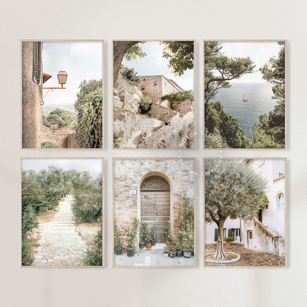 Mediterrane kunst aan de muur, Italiaanse plattelandsafdrukken, Italië print set van 6, rustieke afdrukbare, Italië galerij muur, Toscane print, Europa kunst