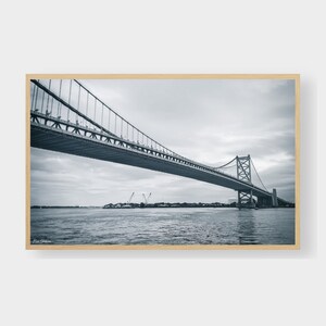 Digitalt tryck av Benjamin Franklin-bron i Philadelphia | Svartvitt foto av bron | Väggdekor