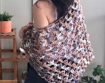 Crochet Gift Cozy Cluster Stitch Shawl for Fall Winter, Handmade Wrap, Neutral Colors, Minimalist Style