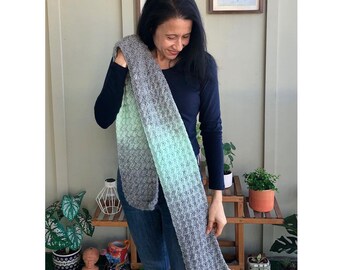 Crochet Gift Popular Ombre Effect Mint Green and Grey Scarf