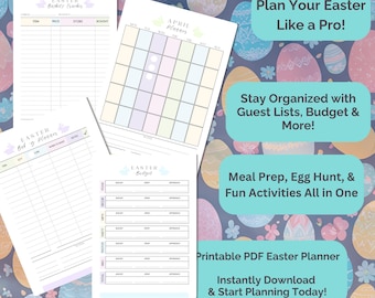 Etsy Planner Printable | Easter Organizer | Meal Plan, Budget, Guest List, Egg Hunt & Activities | Digital Download