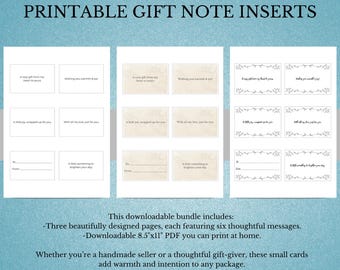 A Note on Gifts Insert | Printable Gift Tags for Handmade Items | Cozy Packaging Notes | Rustic Thank You Inserts | Digital Gift Notes