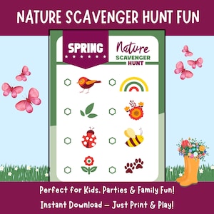 Nature Scavenger Hunt Printable | Spring Outdoor Activity | Kids Nature Game | Homeschool Fun | Printable Nature Scavenger Hunt for Family