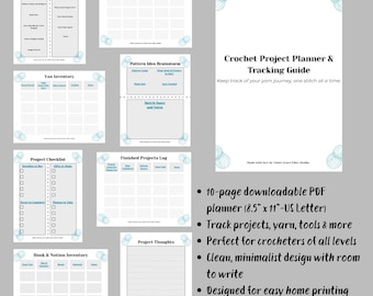 Crochet Planner Digital | Printable Crochet Project Organizer PDF | Yarn Inventory, Pattern & WIP Tracker | Crochet Journal for Crafters
