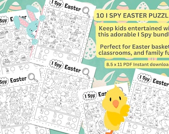 I Spy Printable Bundle with 10 Fun Seek and Find Games, Easter Activity Pack for Kids