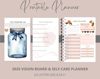 Self Help Digital Planner | Yearly Planner for Mindfulness and Gratitude | 2025 Digital Vision Board for Self-Care