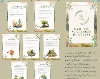 Camping Theme Scavenger Hunt | Outdoor Kids Activity | Nature Hike Game | Printable Adventure | Digital Download | Camp Leaders Resource