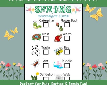 Outdoor Scavenger Hunt Cards Printable | Spring Activity for Preschool Kids | Nature Family Game for Classroom Fun