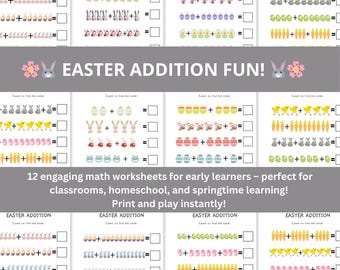 Easter Printable Worksheets | Math Addition Fun Spring Learning for Preschool to 1st Grade