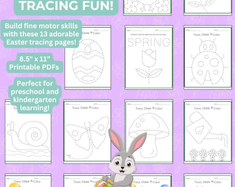 Easter Activity Printables, Tracing Pages, Spring Theme, Letter and Shape Tracing, Preschool Kids Fun, Fine Motor Skill Boost