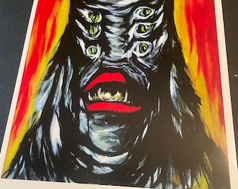 Impresión artística de la Criatura de la Laguna Negra, monstruo de película de terror retro (8x10)
