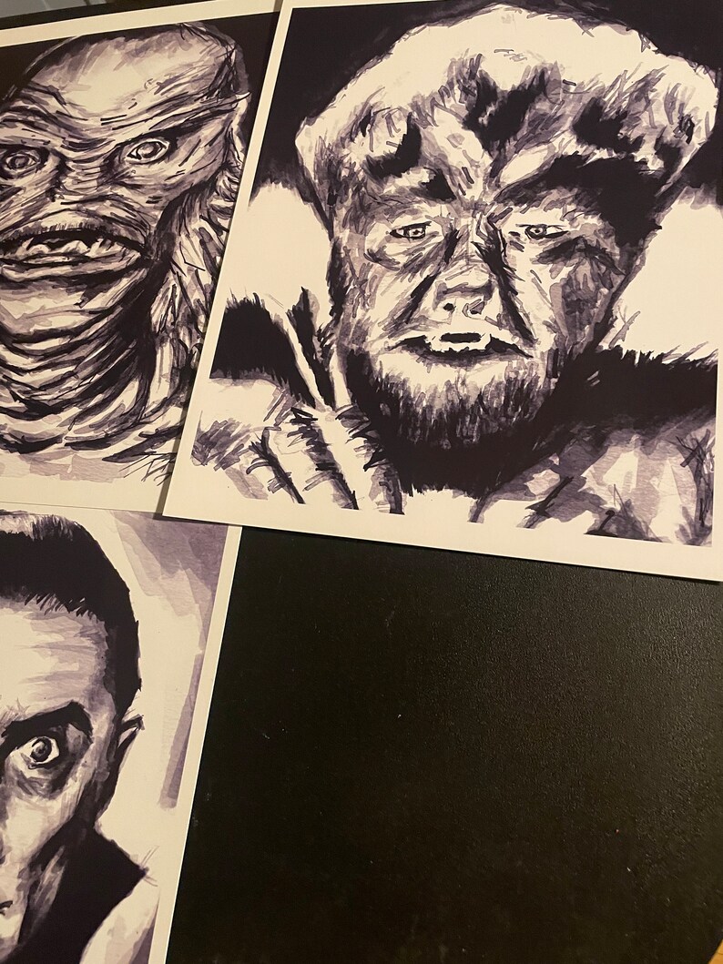 Retro Horror Movie Monster Art Prints, Set of 5 (8x10) - Etsy