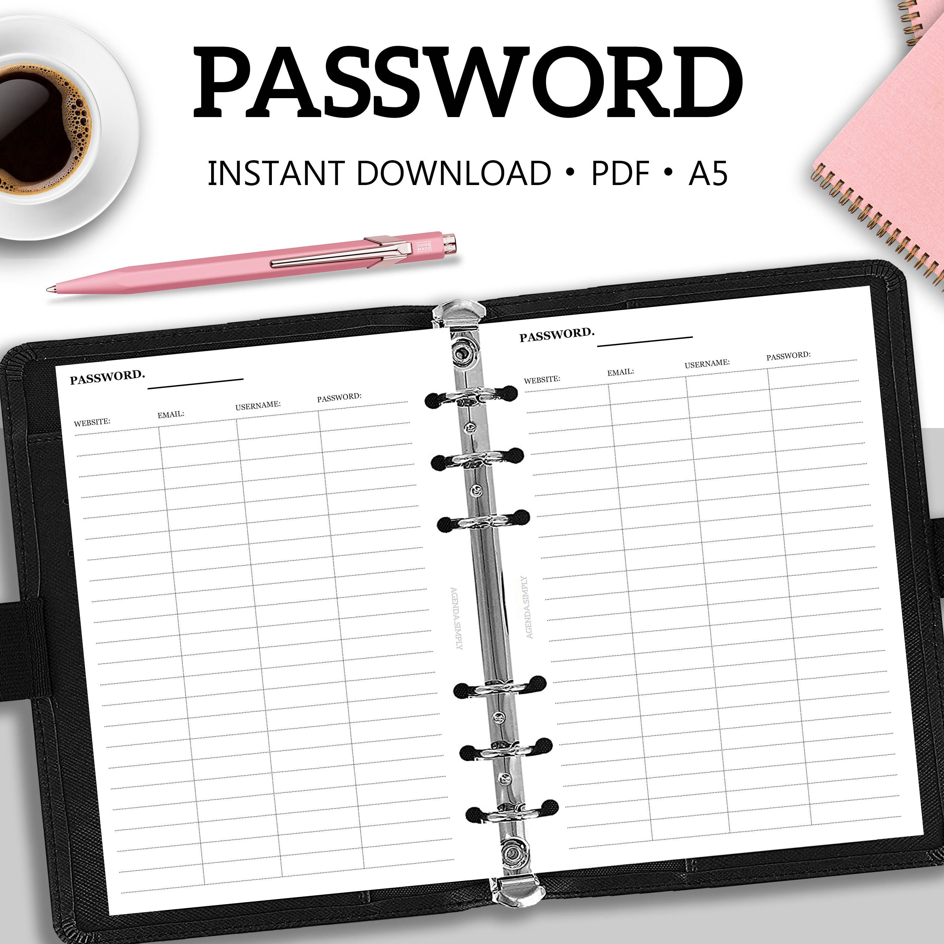 A5 Printable Password planner insert. Minimalistic and | Etsy
