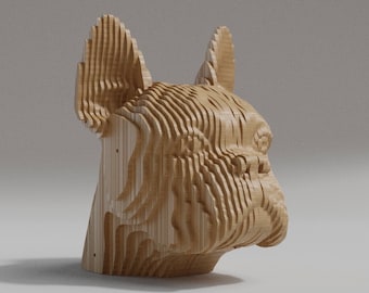Lasergesneden Franse bulldog-sculptuur: 3D parametrisch SVG-bestand (digitale download)