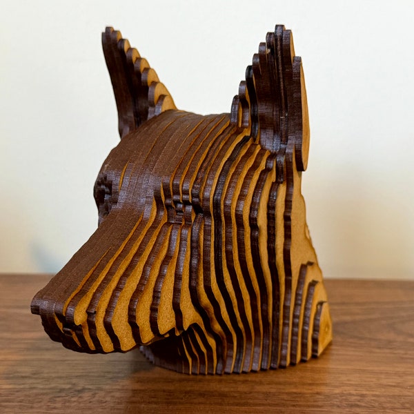 German Shepherd Dog - Parametric 3D Laser Cut Sculpture - Glowforge, Xtool, Laser Cut Files